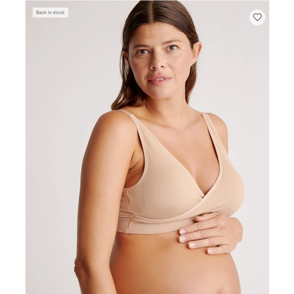 Quince Seamless Crossover Nursing & Lounge Bra (2-pack) Bralette XS Beige ribbed